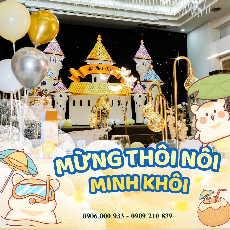không gian sân khấu tổ chức tiệc thôi nôi tại sun palace