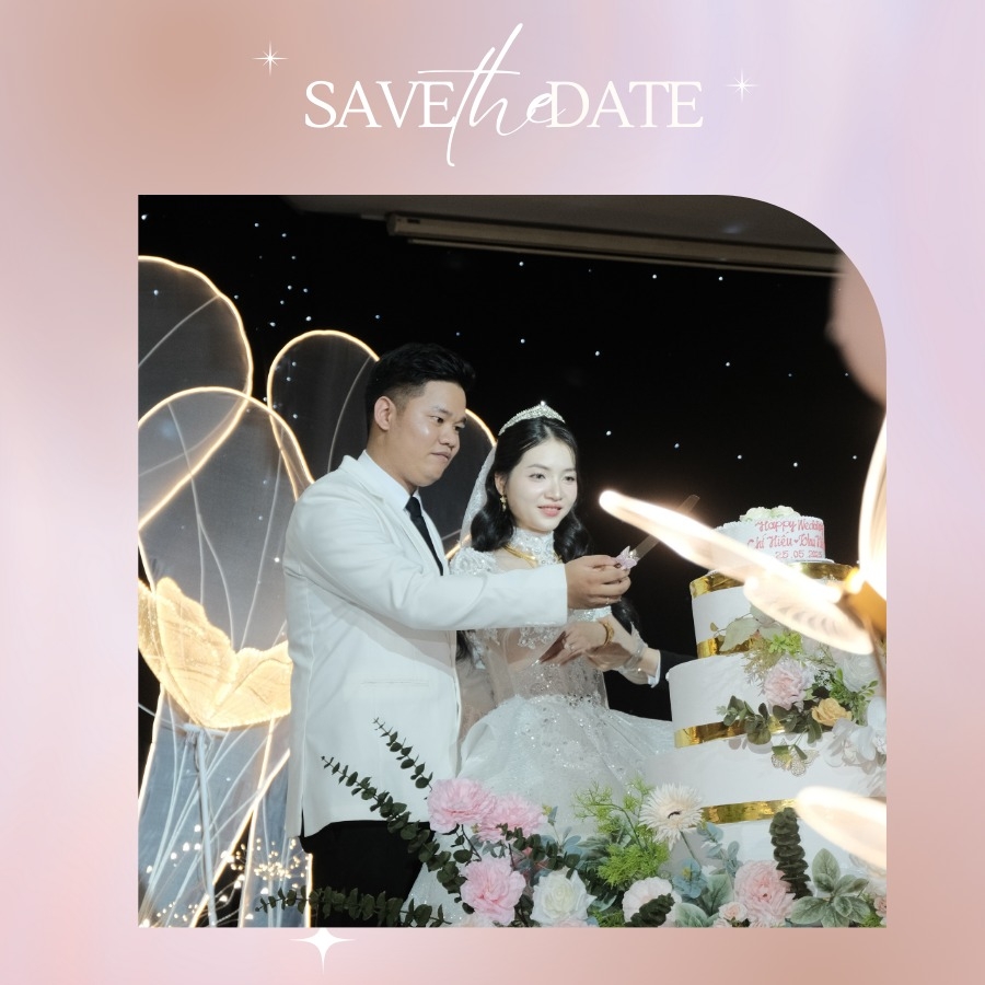 cô dâu chú rể cắt bánh
